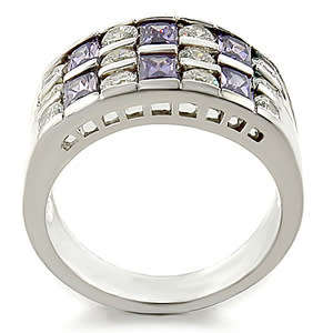 Rhodium Plated Amethyst and Clear Cz Ring-Size 9