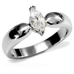 Stainless Steel Solitaire 0.50ct Marquise Cut CZ Engagement Ring Size 7/8/9