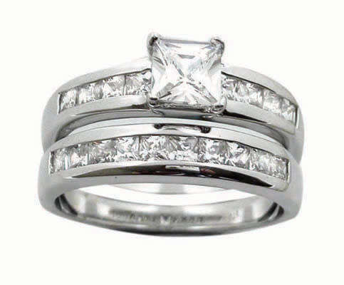 0.86ctw CZ 2 Piece Wedding Set in 925 Sterling Silver Size 7-10