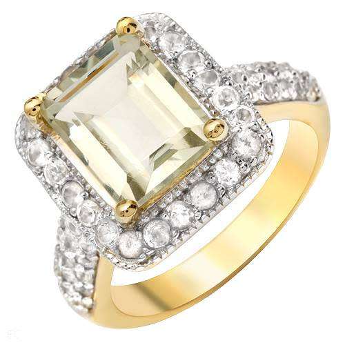 3.85ctw Prasiolite / Amethyst and Topaz Ring- Size 7