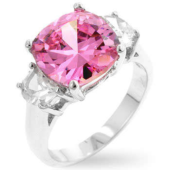 5.5ctw Pink CZ Trilogy ring-Size 7/ 8