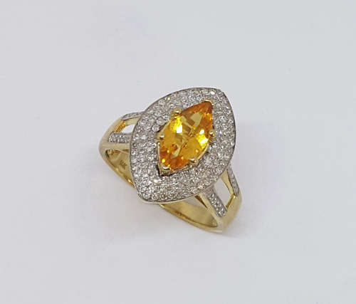 0.68ct Citrine Halo Diamond Ring in 14k Gold