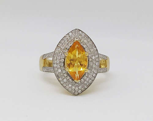 0.68ct Citrine Halo Diamond Ring in 14k Gold