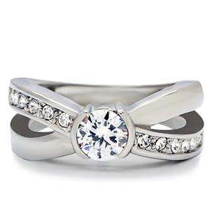 0.64ctw CubicZirconia Stainless Steel Cross Over Dress Ring**Size 6/10