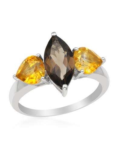 Brown Topaz and Citrine Ring in Silver- Size 7