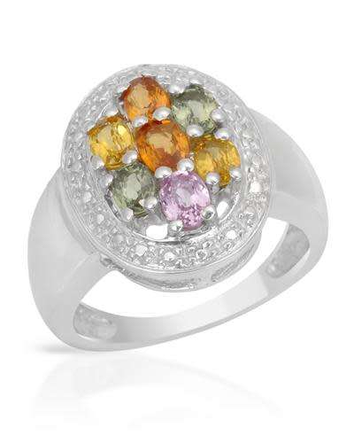 Sapphire Cluster Ring in Silver- Size 6