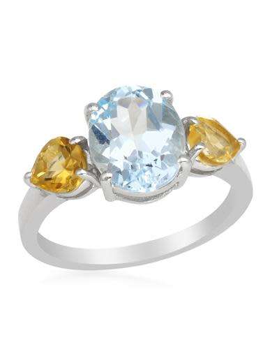 Natural Citrine and Topaz Trilogy Ring in Silver- Size 6
