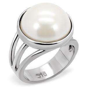 Synthetic Pearl Cocktail Ring in Stainless Steel- Size 5