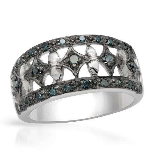 0.30ctw Natural Blue Diamond Wedding Band in 925 Sterling Silver- Size 6/7