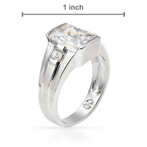 CZ Emerald Cut Ring Silver- Size 6