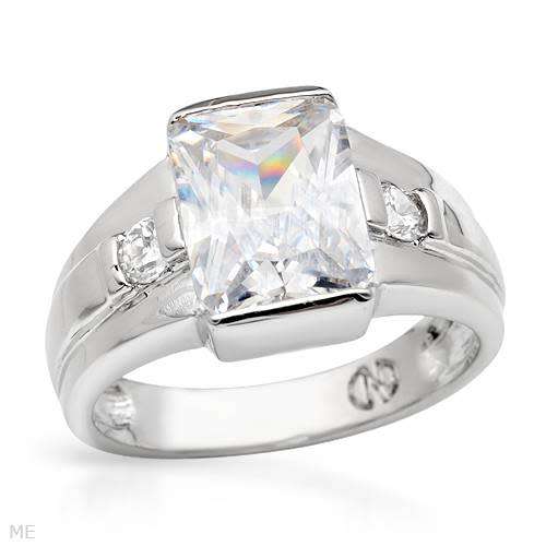 CZ Emerald Cut Ring Silver- Size 6