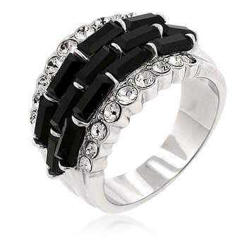 Black and Clear Cubic Zirconia Costume Dress ring- Size 10