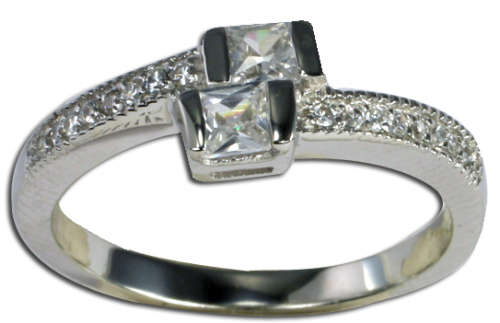 Cross Over Style CZ Dress Ring in 925 Sterling Silver Size 7-10
