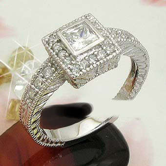 0.30ct CZ Princess Cut Halo Ring- Size 6/ 8