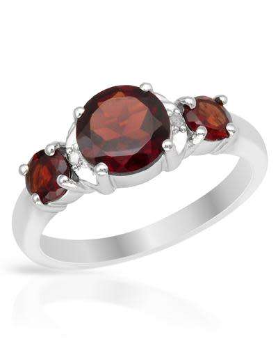 Natural Garnet and Diamond Ring in Silver- Size 6.5