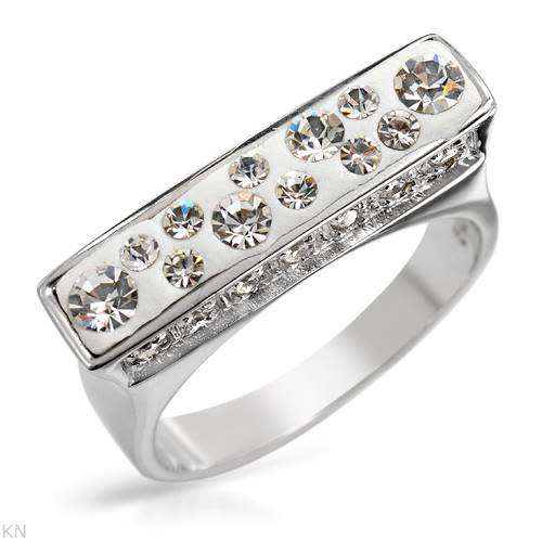 White Enamel and Crystal Dress Ring in 925 Sterling Silver**Size 8