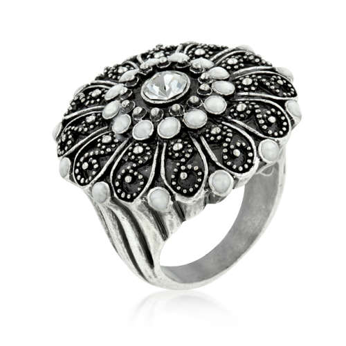 Antique Silver Crest Costume Dress Ring- Size 6-10