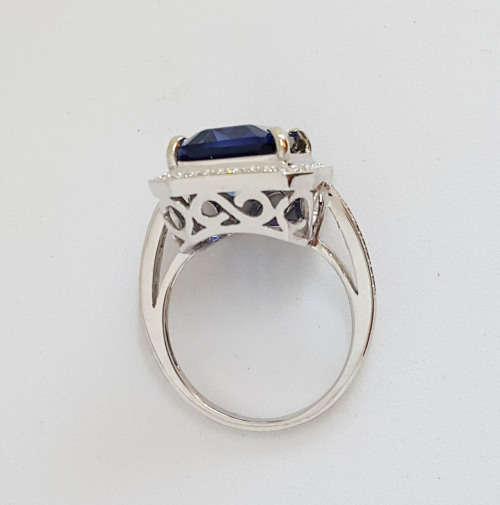 Syn. Sapphire and Diamond 14K White Gold Ring