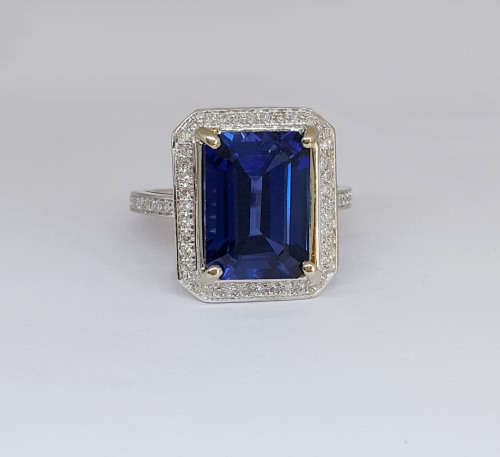 Syn. Sapphire and Diamond 14K White Gold Ring