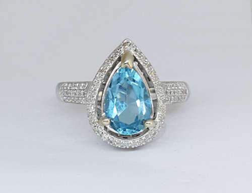 2.28ctw Swiss Blue Topaz and Diamond 14K White Gold Ring