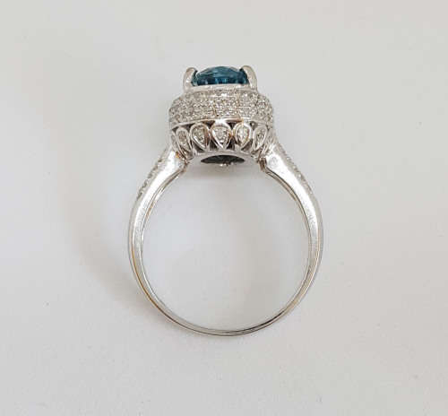 2.28ctw Swiss Blue Topaz and Diamond 14K White Gold Ring