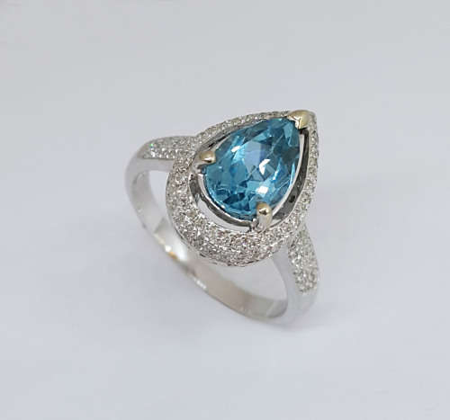 2.28ctw Swiss Blue Topaz and Diamond 14K White Gold Ring