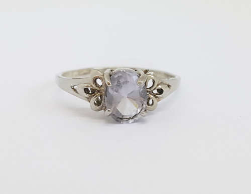 0.45ct Purple Cubic Zirconia Ring in Silver- Size 7.5