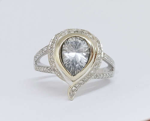 1.86ct Pear Shaped Topaz and Diamond Ring in 14K White Gold