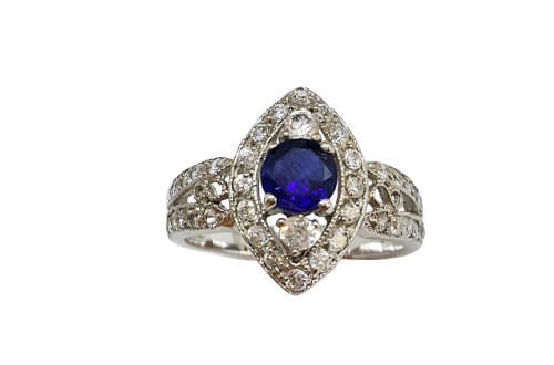 925 Sterling Silver*Simulated Diamond and Sapphire Engagement Ring***Size 6.75**