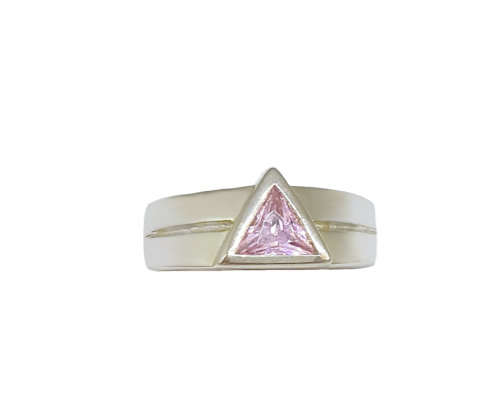 Trillion Cut Pink CZ Band in Silver -Size 6, 9