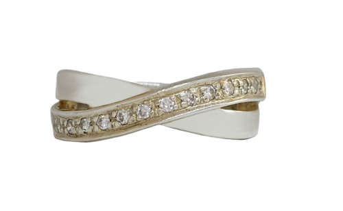 925 Sterling Silver Clear Cubic Zirconia Cross Over Style Ring- Size 8