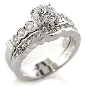 2 Piece Silver Plated Cubic Zirconia Set- Size 7