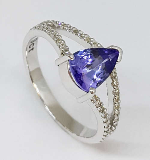 0.98ct Pear Tanzanite and Diamond Split band Ring in 9k White Gold