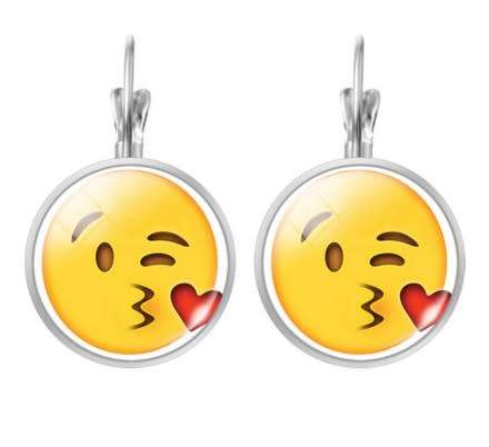 EMOJI JEWELLERY Winking and Kissing With Heart Face Clip Earrings