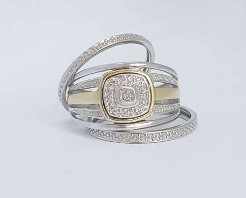 Natural Diamond and CZ  ring in 9ct Yellow and 925 Sterling Silver- Size 7.5