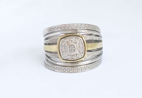 Natural Diamond and CZ  ring in 9ct Yellow and 925 Sterling Silver- Size 7.5