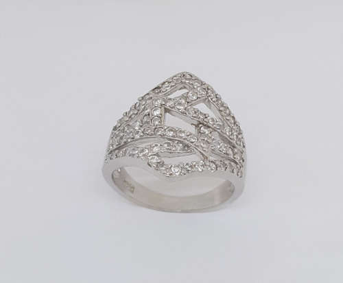 Broad CZ Abstract Ring in Silver Size 6, 8