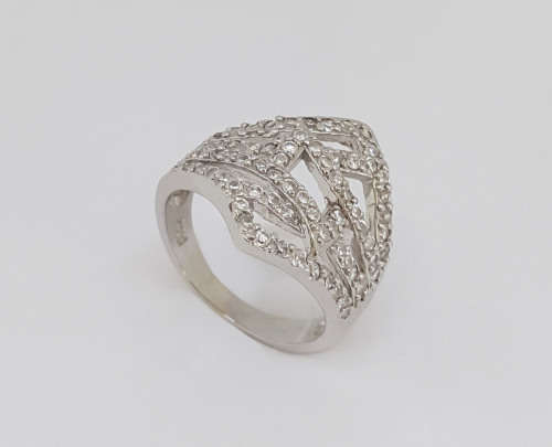 Broad CZ Abstract Ring in Silver Size 6, 8