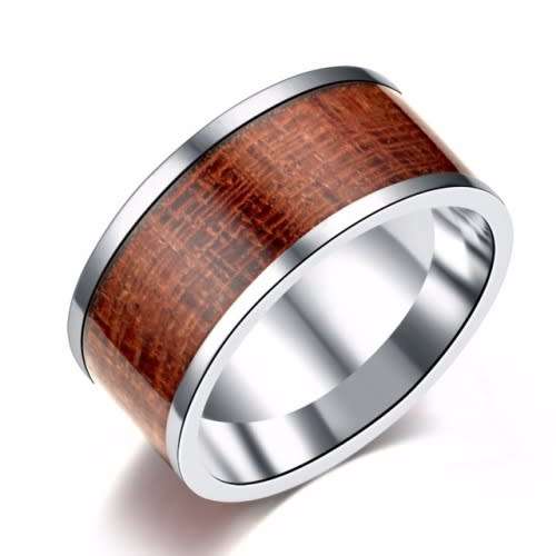 10mm Men`s Wooden Inlay Stainless Steel Band- Size 10