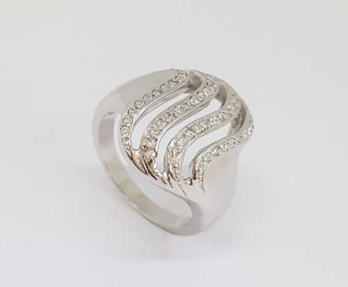 Wavy Style Clear CZ Ring in Silver- Size 5.75, 7, 8