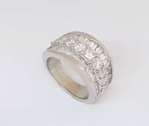 CZ Mixed Cut Band in Silver- Size O, P