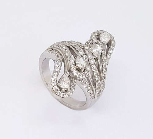 CZ Cluster design Ring in Silver- Size 7