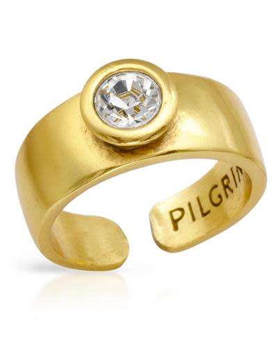 Adjustable Gold Plated Base Metal Ring with a Clear Crystal