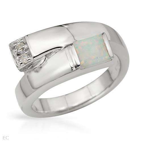 925 Sterling Silver Created Opal Ring -Size 8