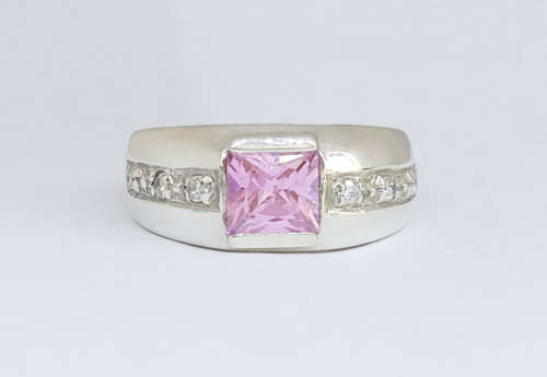 1.31ctw Pink and Clear CZ Ring in Silver- Size 7