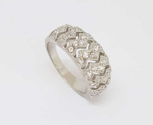 ZigZag Style Clear CZ Dress Ring in 925 Sterling Silver- Size N