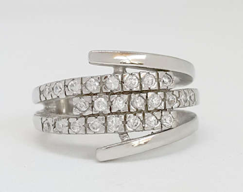 Sterling Silver 0.36ct CZ Split band Ring- Size N, R