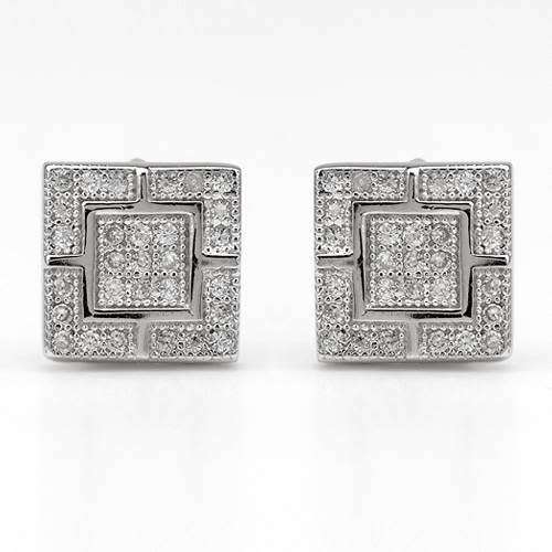 Cluster CZ Square Shape Studs in 925 Sterling Silver