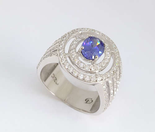 *CD DESIGNER JEWELRY* Cr Tanzanite and CZ Ring in Silver- Size 8