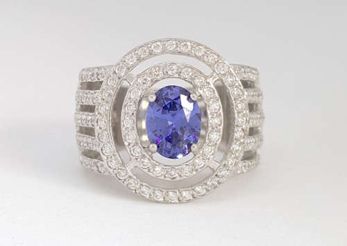 *CD DESIGNER JEWELRY* Cr Tanzanite and CZ Ring in Silver- Size 8